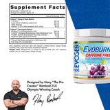 Evogen Evoburn sin cafeína: etiqueta frontal que comunica sabor uva explosiva.