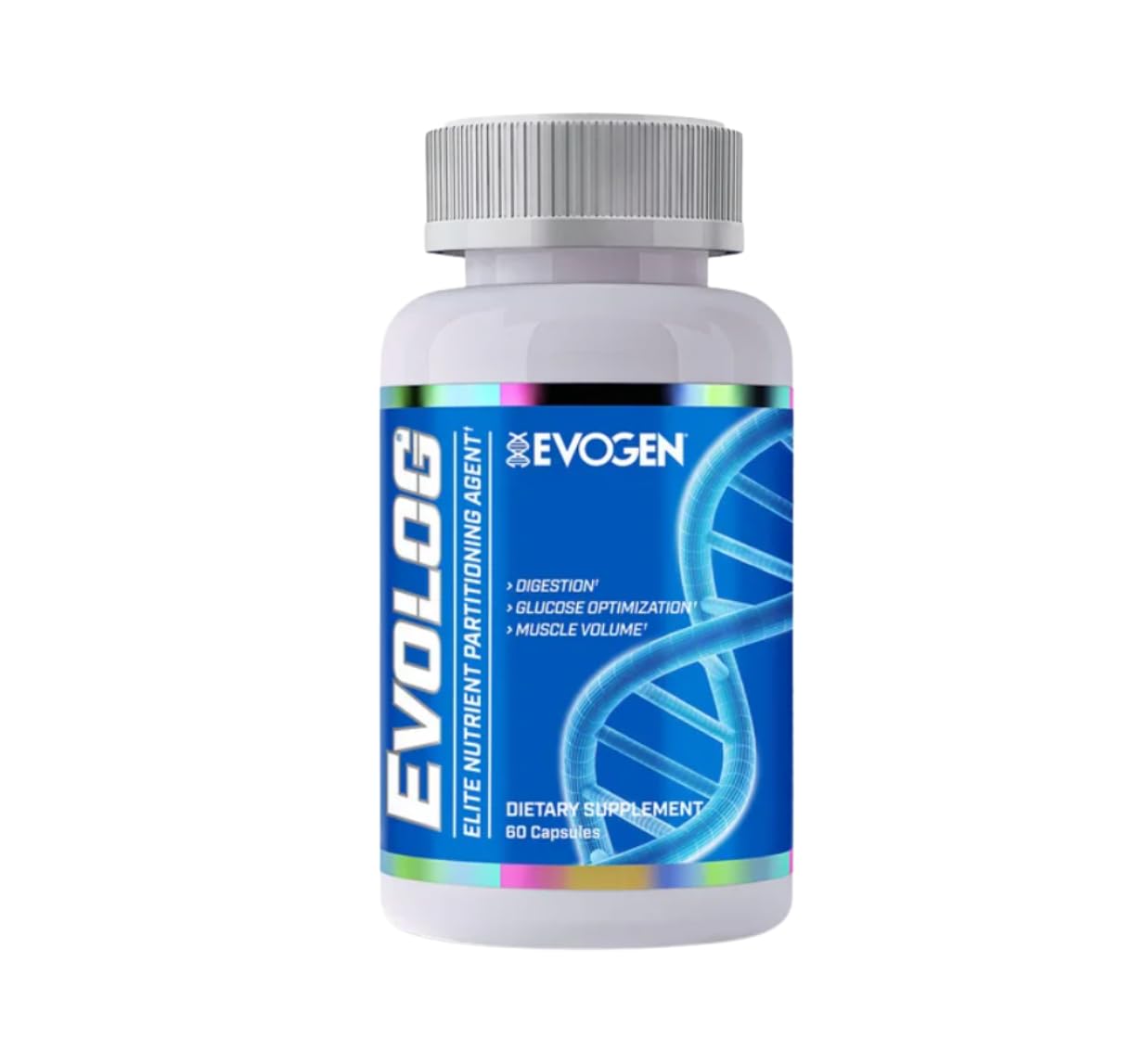 Evogen Evolog, bote de 60 cápsulas, optimiza la partición de nutrientes para crecimiento muscular.