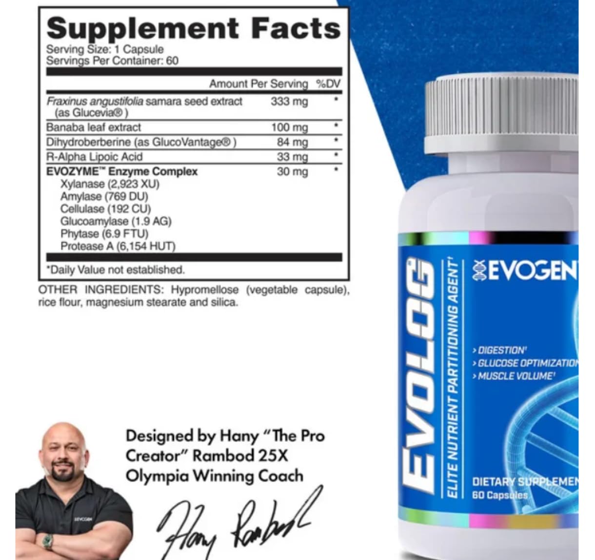 Evogen Evolog, dosis diaria, apoya la utilización de carbohidratos para músculo.