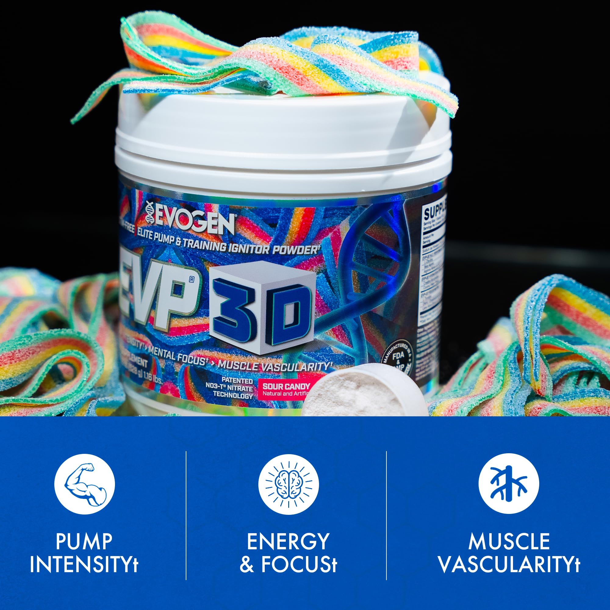 Evogen EVP 3D, creatina monohidrato, apoyo a volumen muscular durante el entrenamiento.