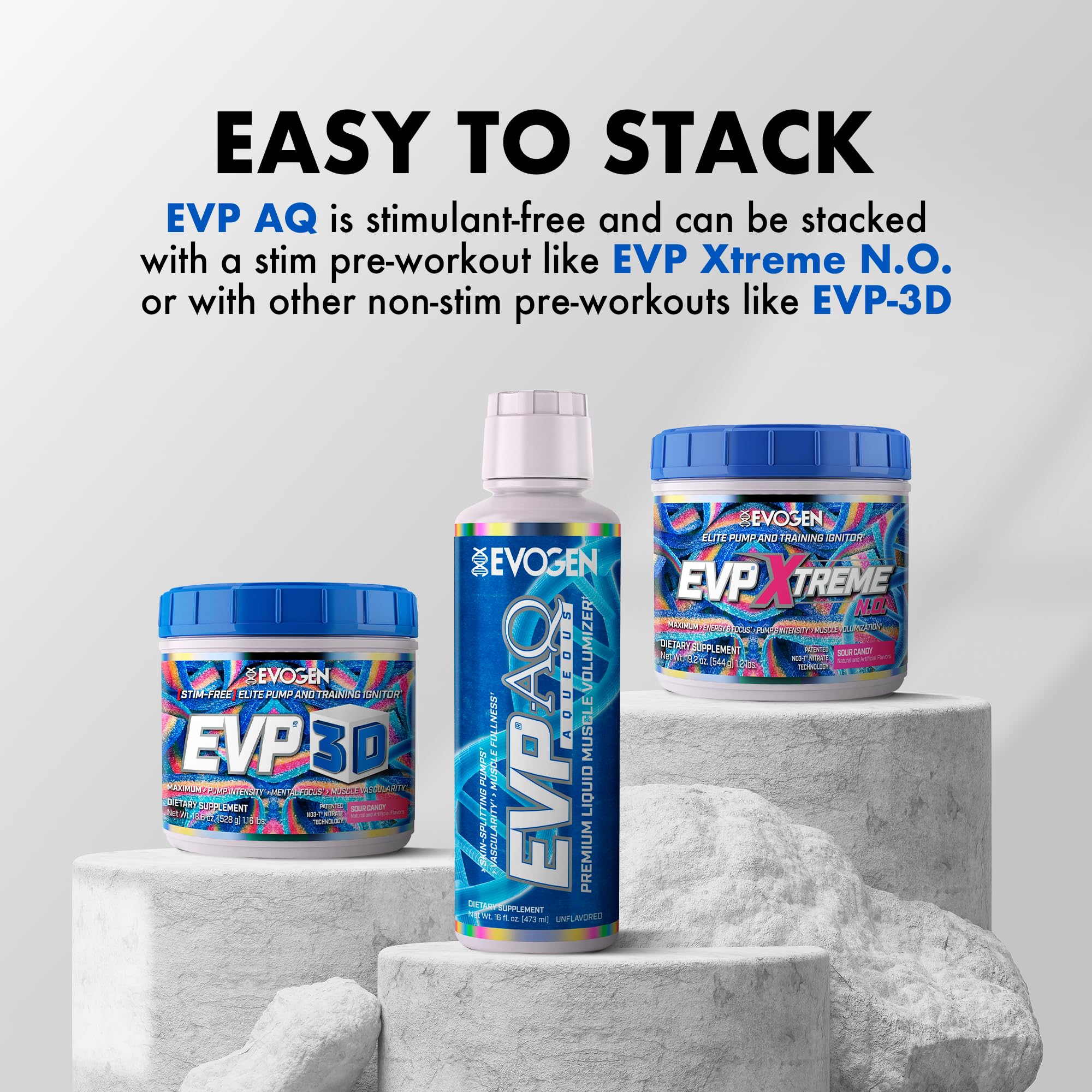 Evogen EVP-AQ: frasco en estante con acabado premium y limpio