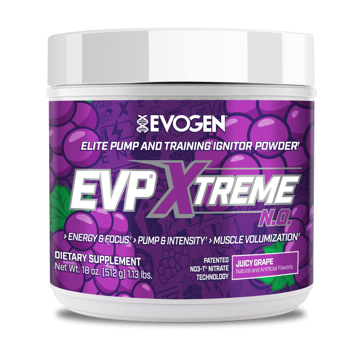 Evogen EVP Xtreme NO, lata de polvo ideal para entrenamientos intensos y bombeo.