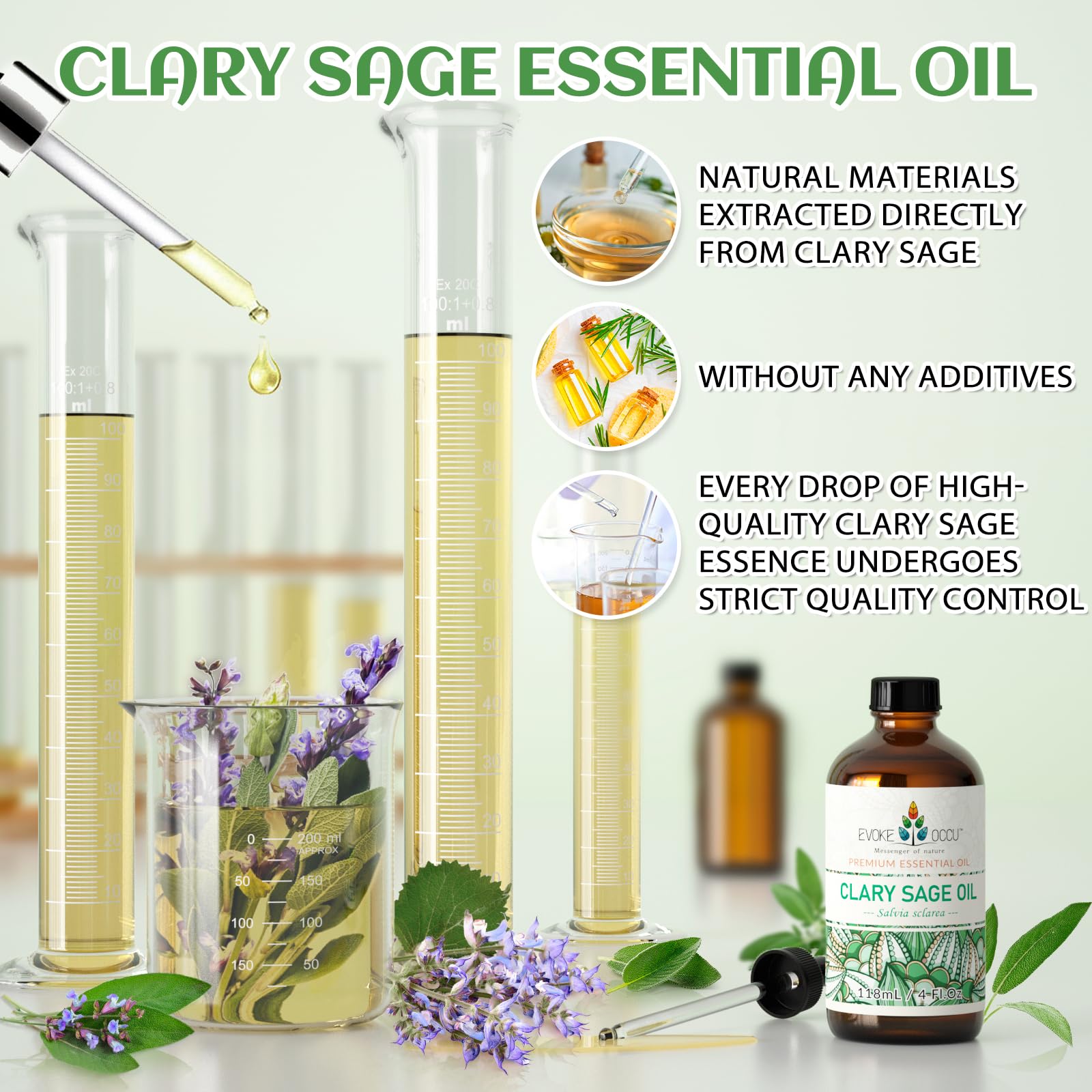 EVOKE OCCU Clary Sage: frasco ámbar protege el aceite y mantiene su calidad