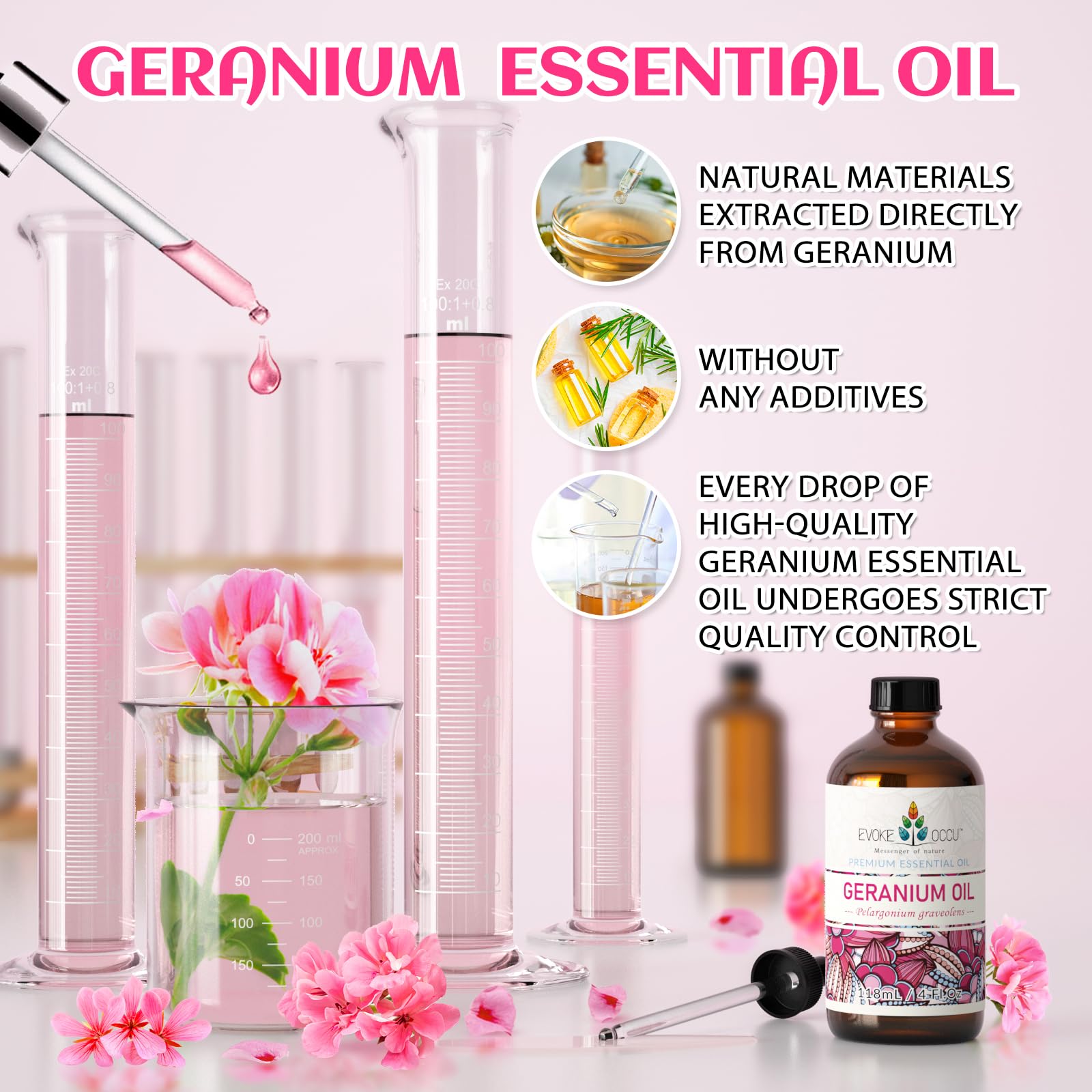 Aceite puro de geranio para masaje suave de piel.