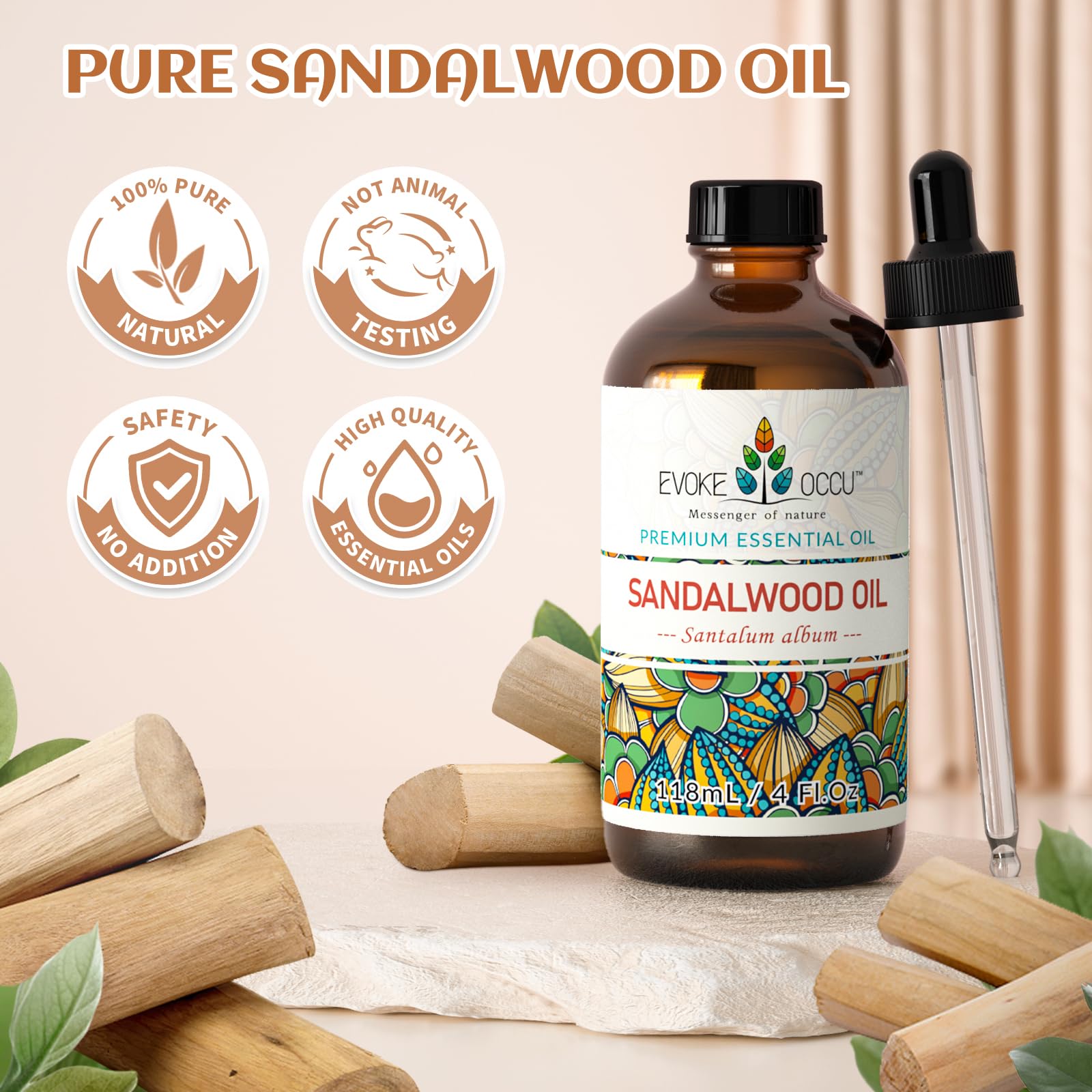 EVOKE OCCU Sandalwood: aplicación en piel y cabello para cuidado diario