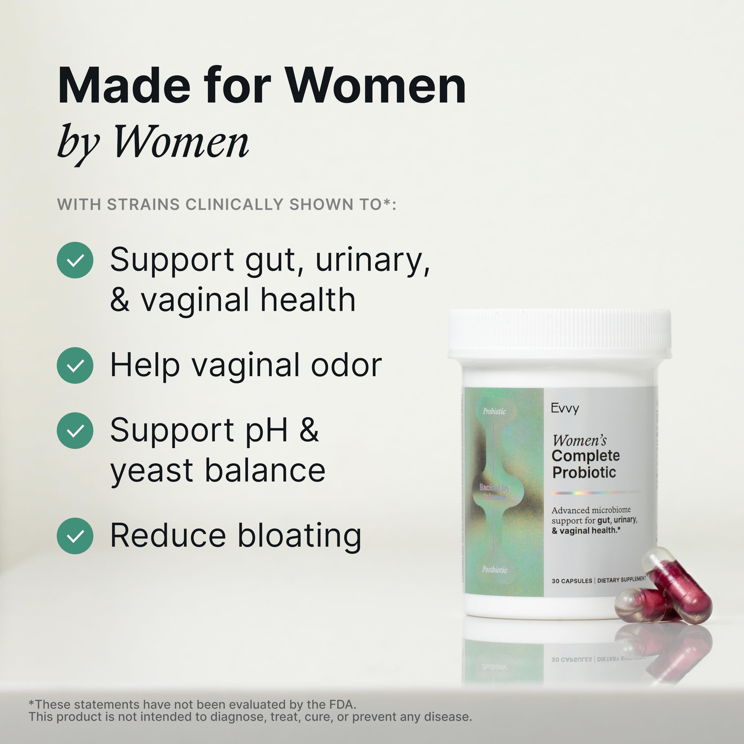 Evvy mujer probiótico, cápsula diaria para equilibrio vaginal y digestivo