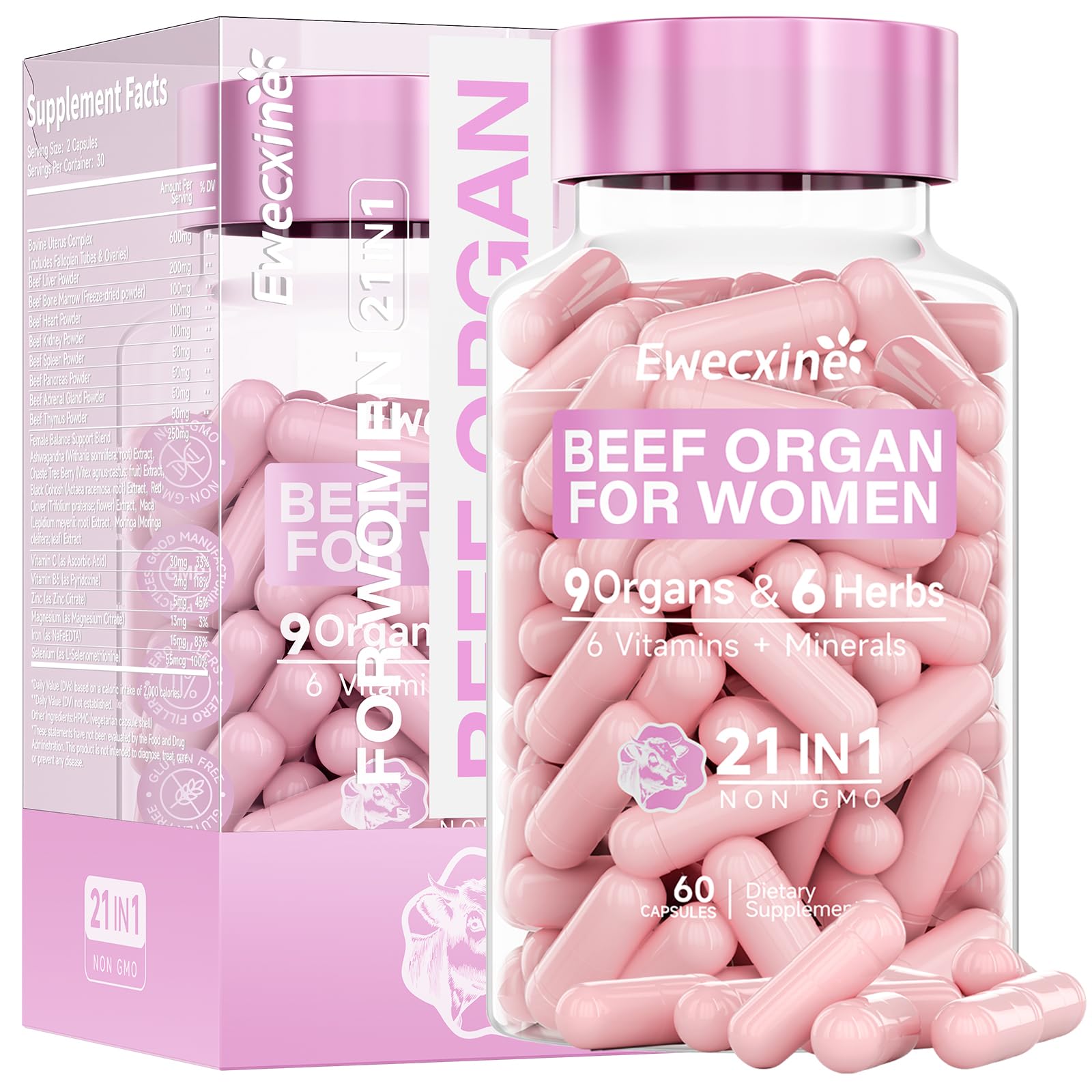 Ewecxine, botella de cápsulas 60, para uso diario práctico.