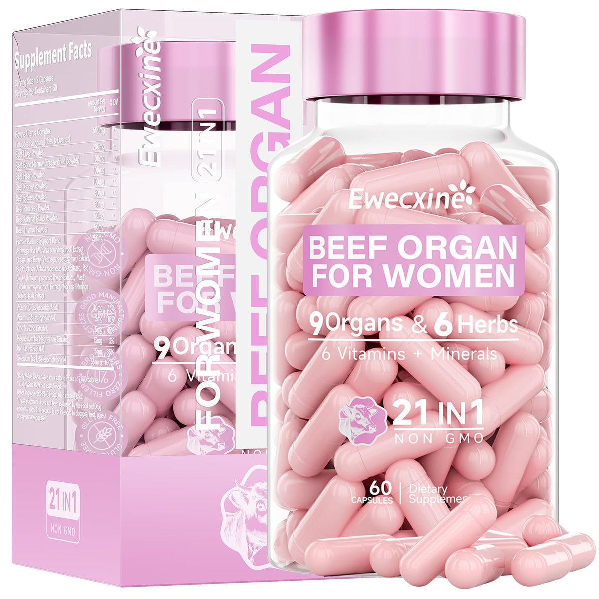 Ewecxine, botella de cápsulas 60, para uso diario práctico.