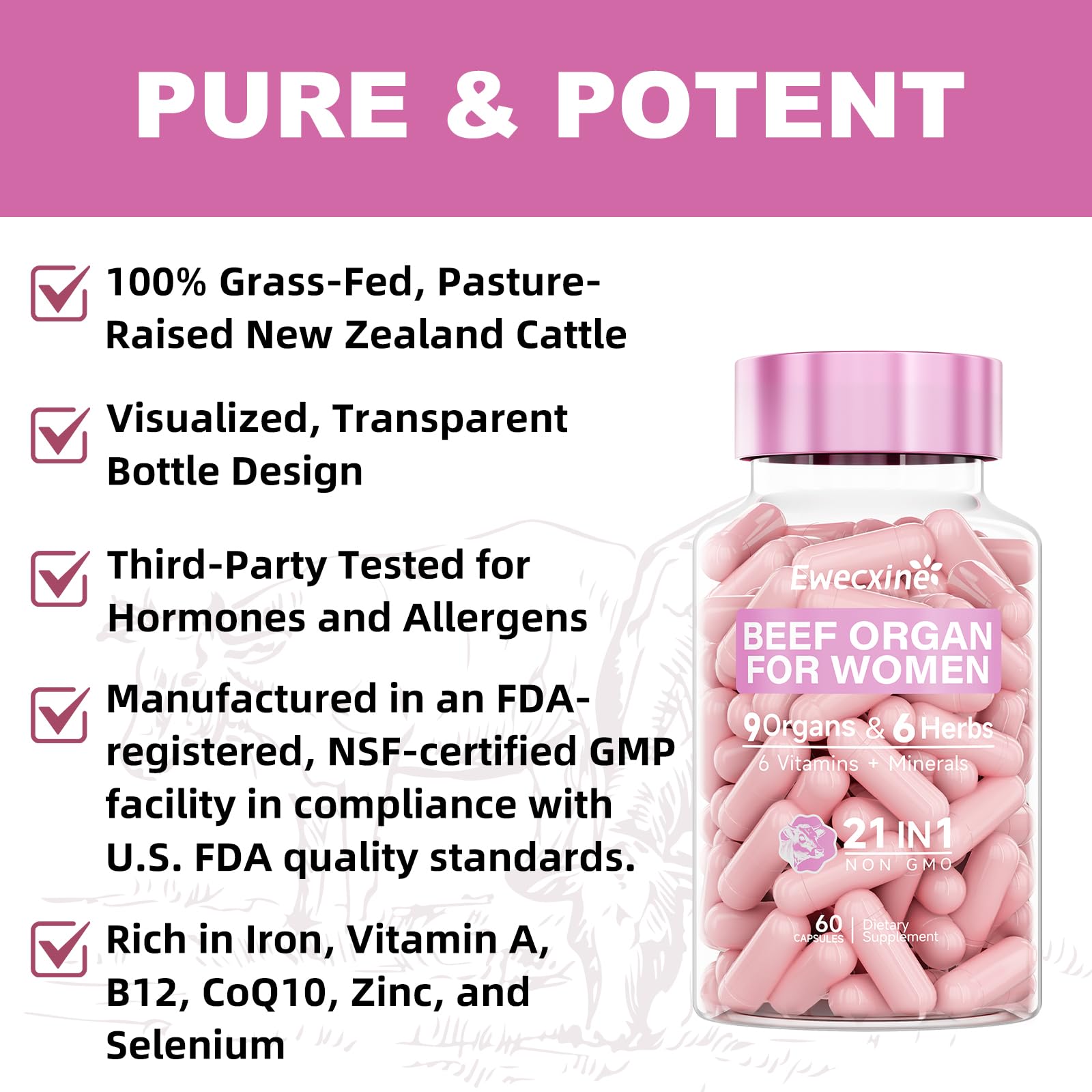 Ewecxine fórmula herbal femenina con vitex, ashwaganda y cohosh.