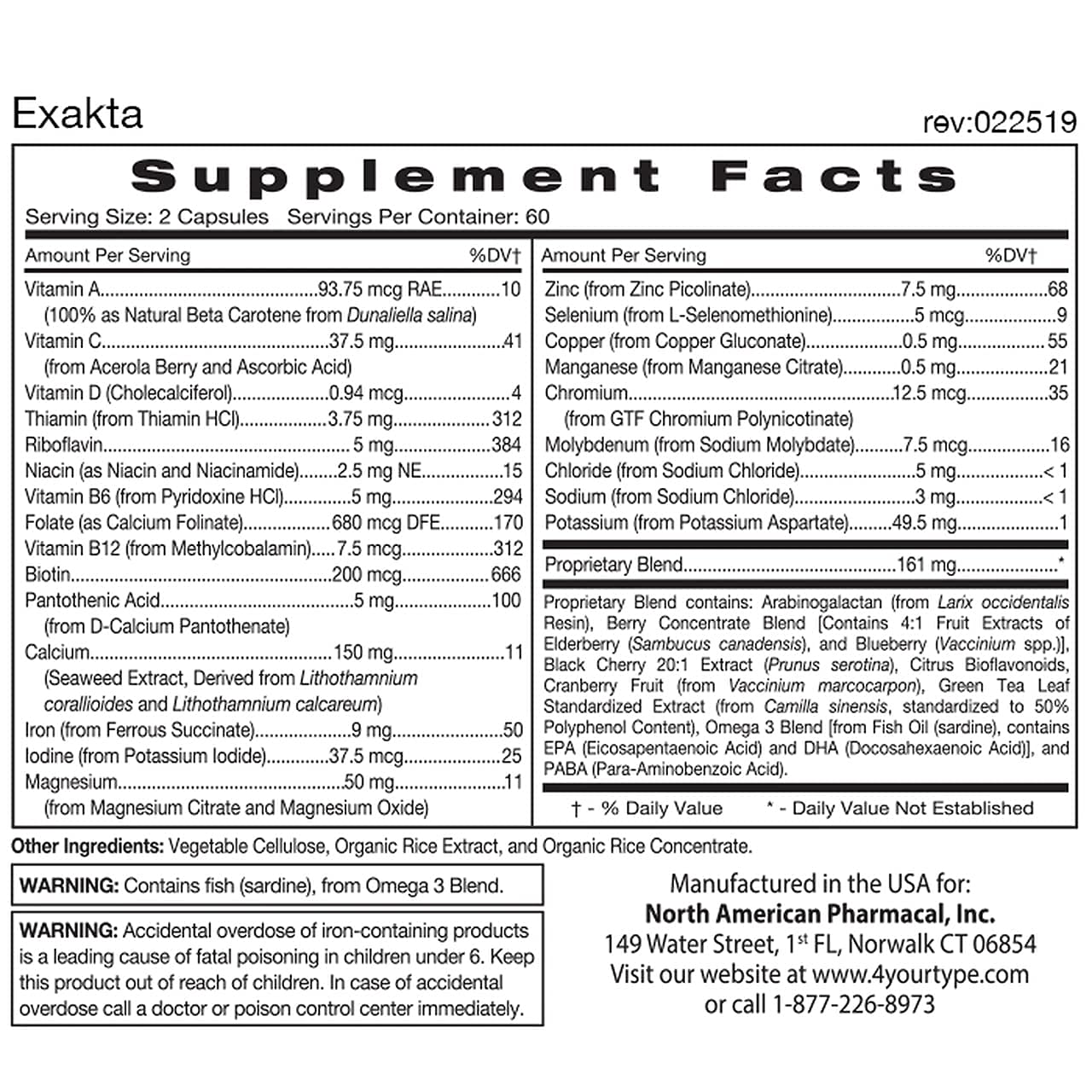 Exakta 120, etiqueta del envase, guía de uso para la nutrición diaria.