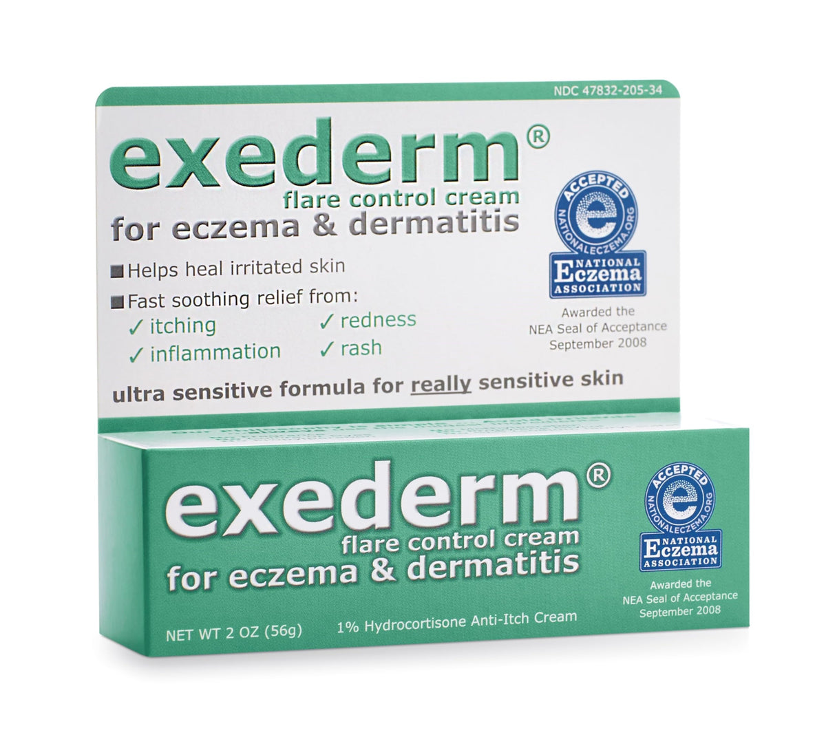 Exederm Flare Control Cream en envase de 2 oz, ideal para uso diario.