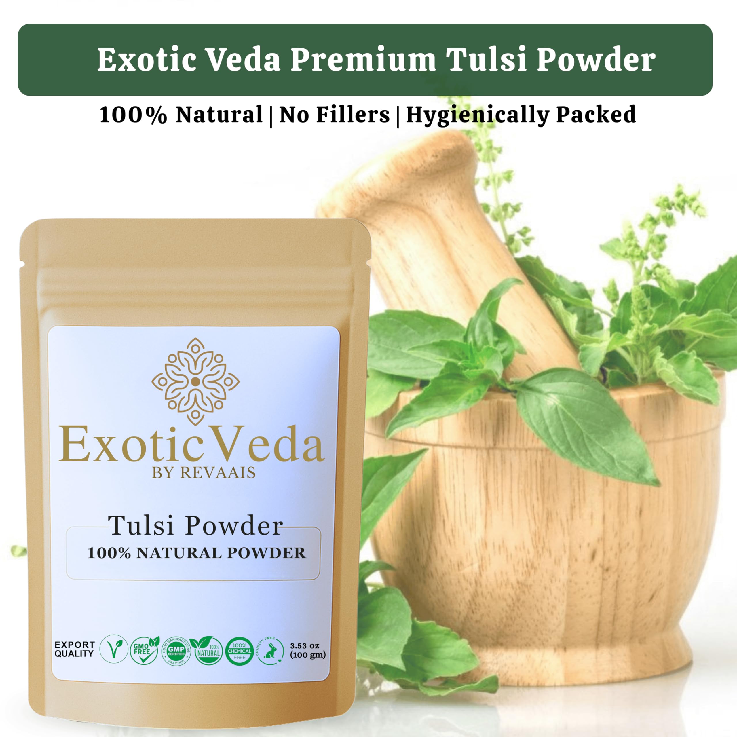 Aroma distintivo del Tulsi Exotic Veda para tés y batidos.