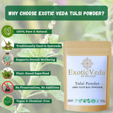 Tulsi Exotic Veda añade herbalidad suave a batidos.