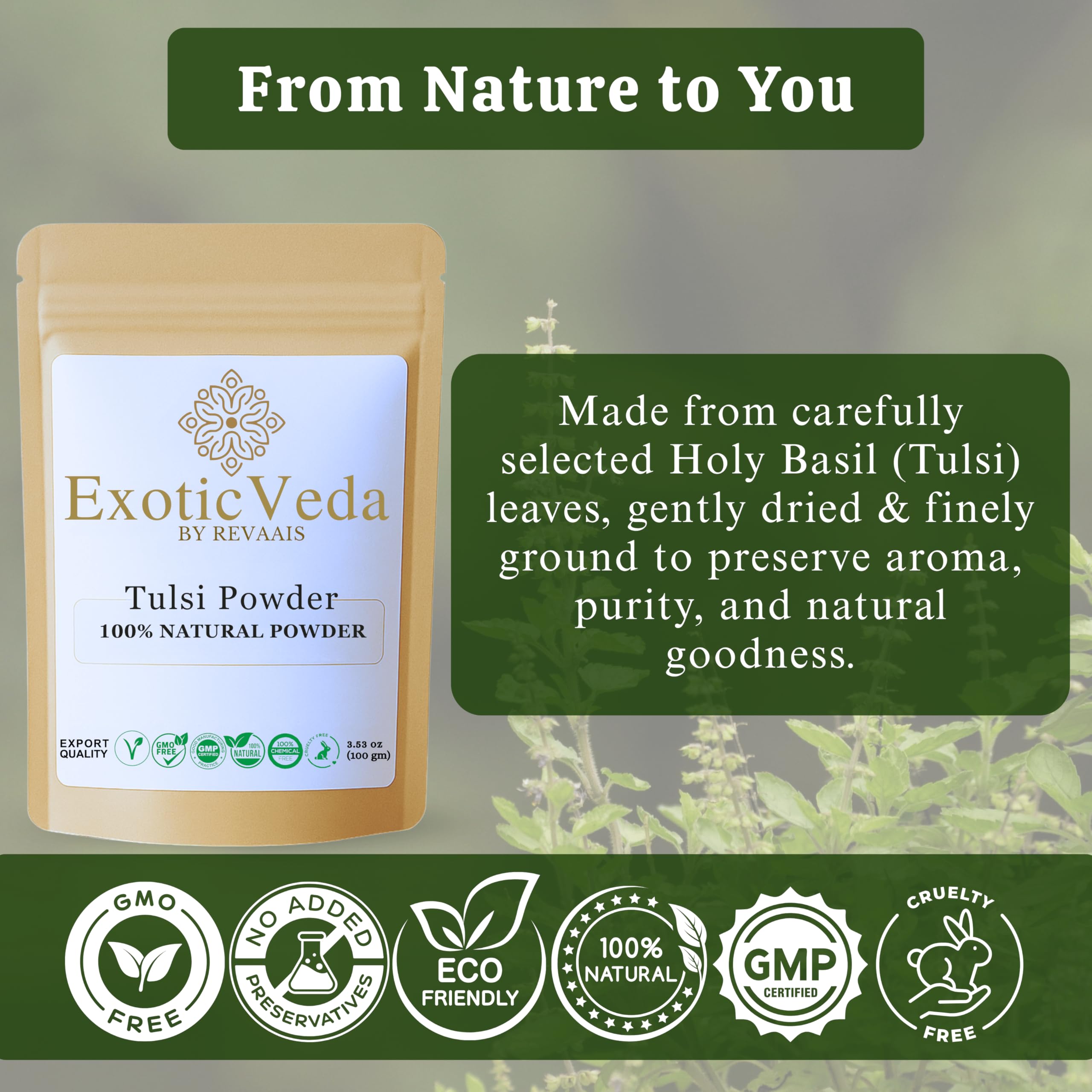 Mascarilla facial con Tulsi Exotic Veda para cuidado suave.
