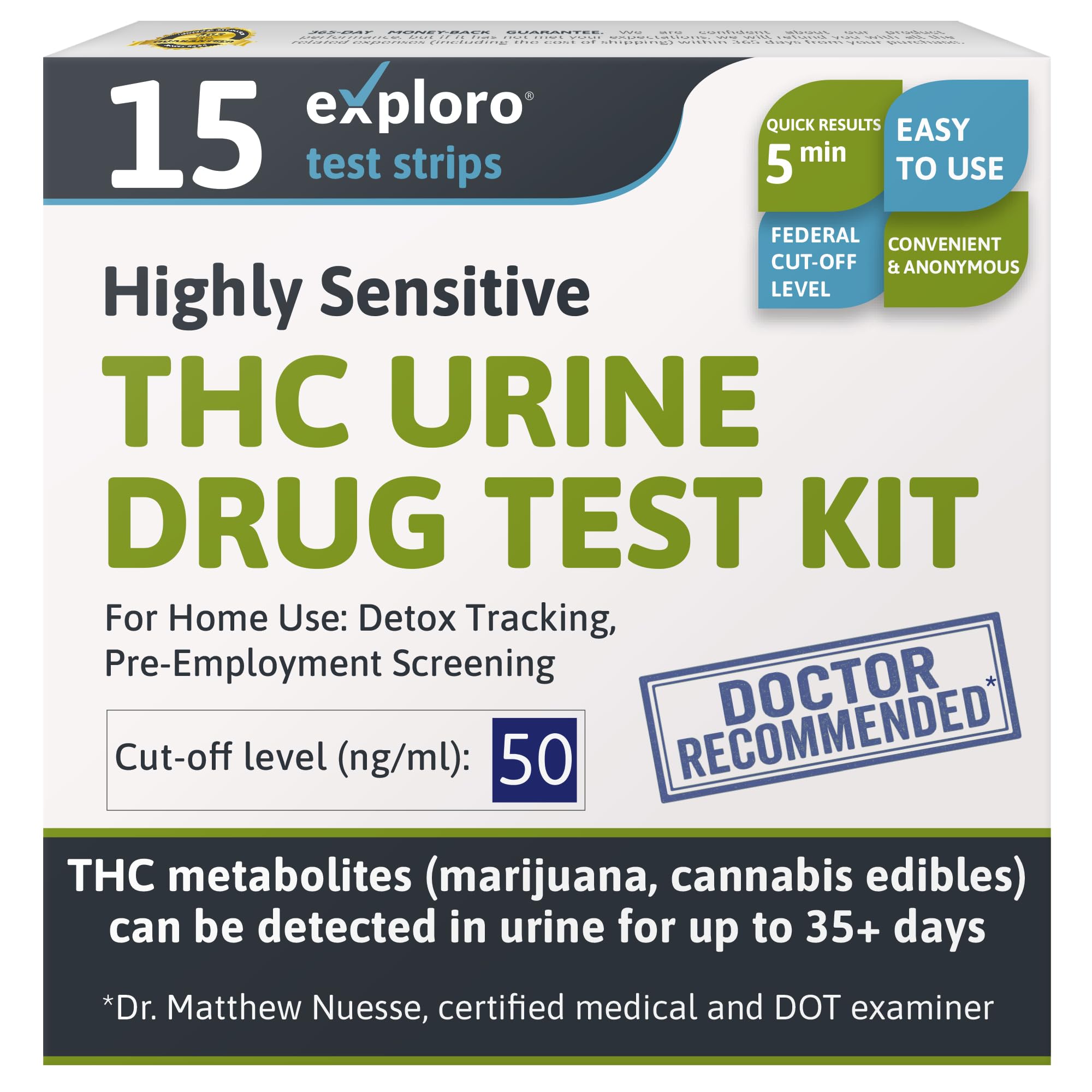 Exploro prueba THC en orina: paquete de 15 tiras para casa