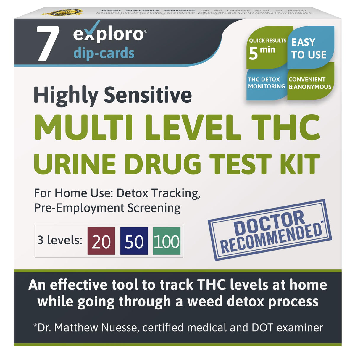 Exploro prueba multinivel de THC 20/50/100 ng/ml para detección precisa.