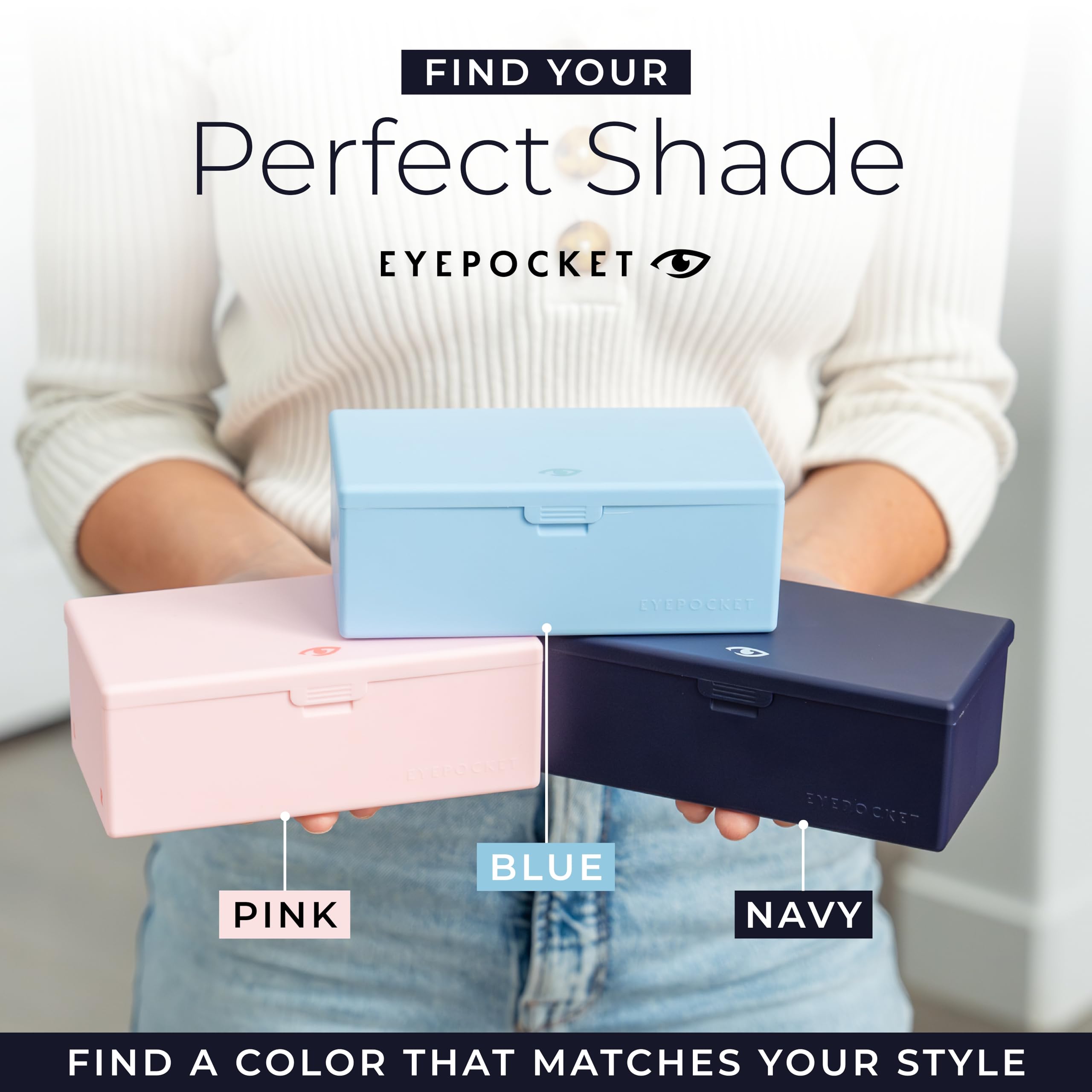 EYEPOCKET agarre ergonómico facilita manejo cómodo al colocar o retirar lentes.
