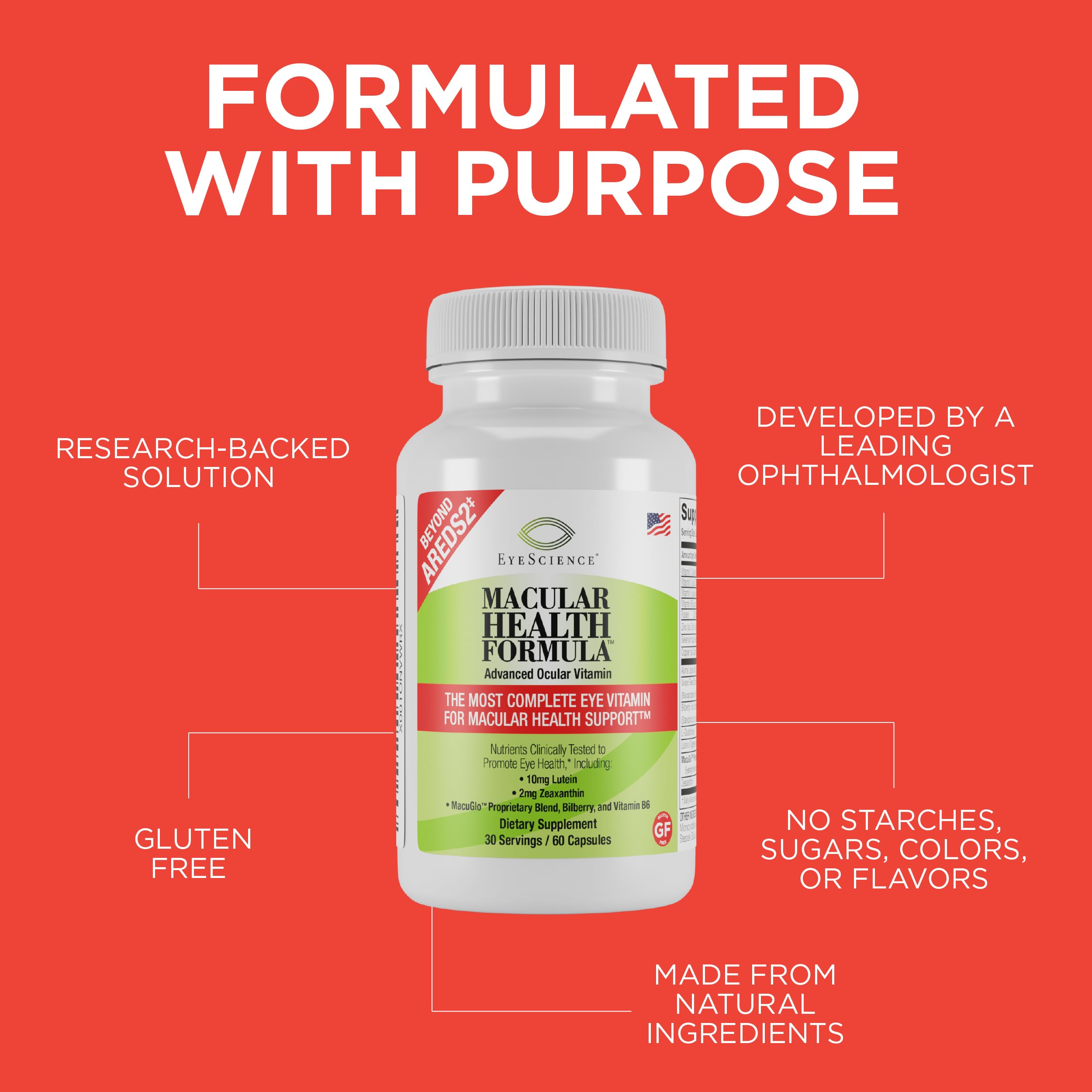 EyeScience Macular Health Formula: etiqueta del producto con información clara y fiable