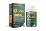 eyetamins botellas cápsulas blandas en estuche, ideal para una rutina ocular vegana.