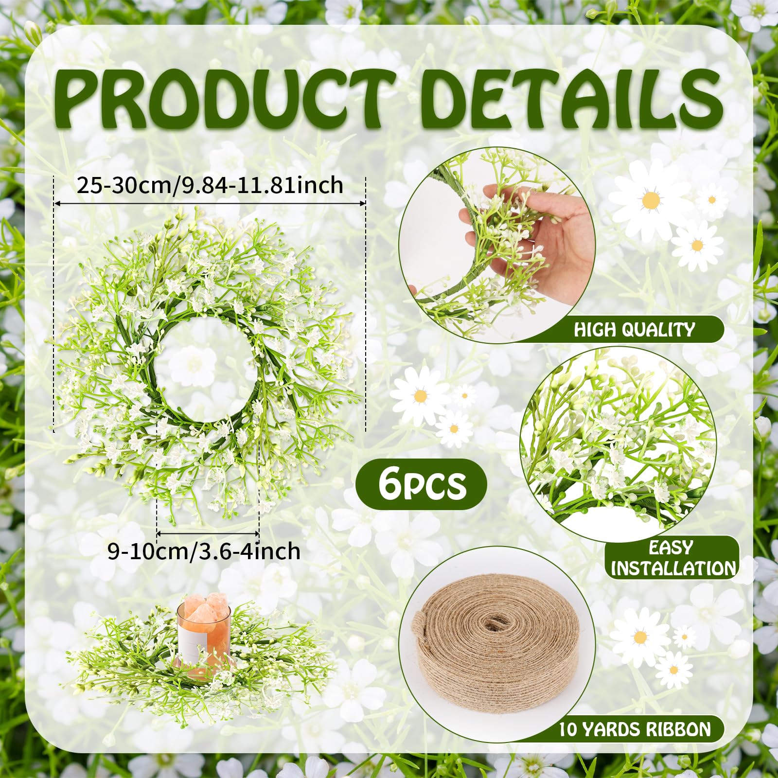 EYNDYN anillos para velas bebe aliento gypsophila en mesa central