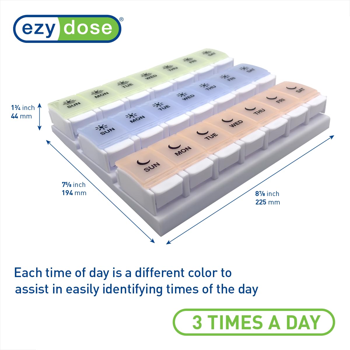 EZY DOSE con pulsadores, apertura sencilla para todas las edades.