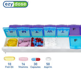 Compartmentes con cierre seguro de EZY DOSE para evitar derrames durante el viaje