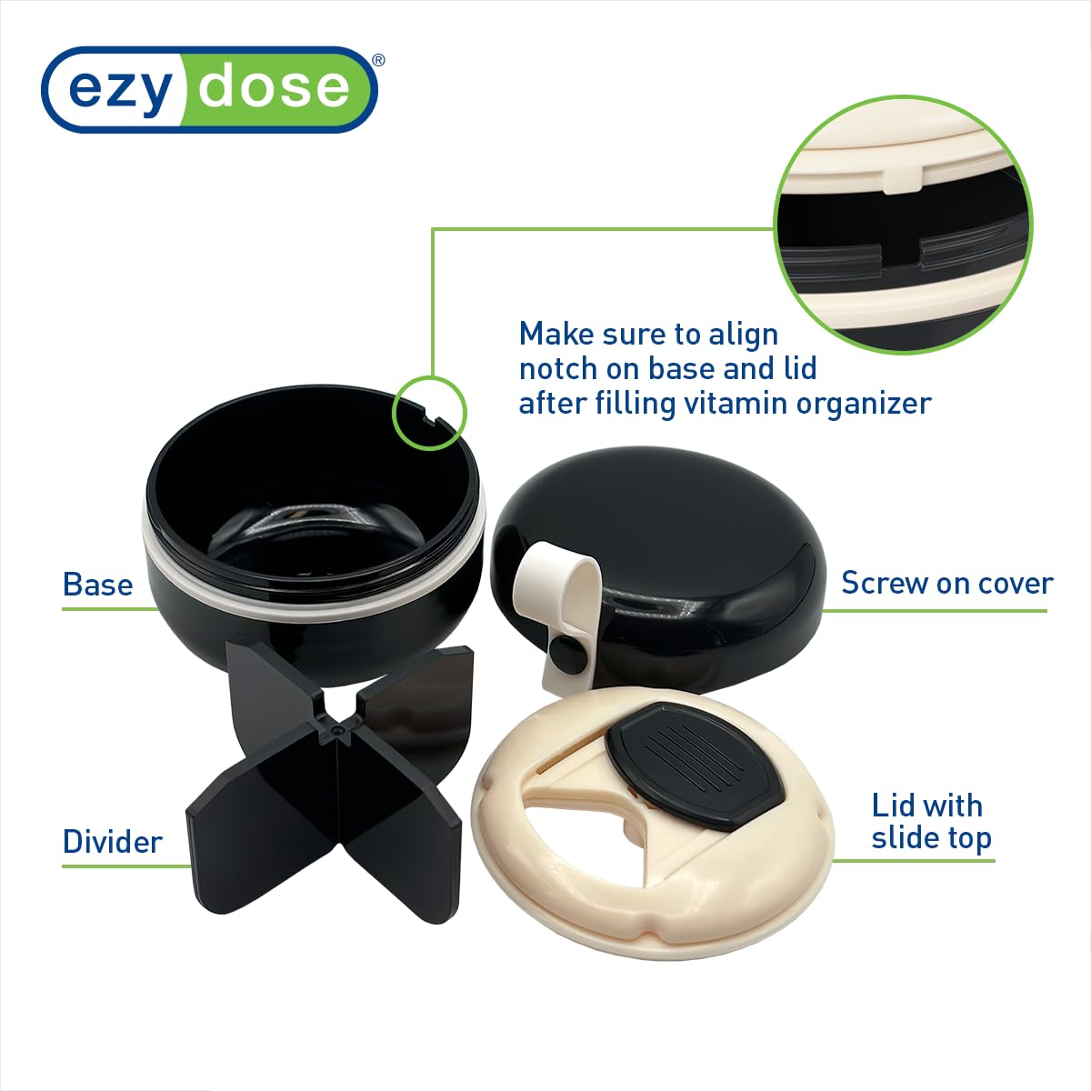 ez-dose diseno anti-mezcla previene confusión de suplementos.