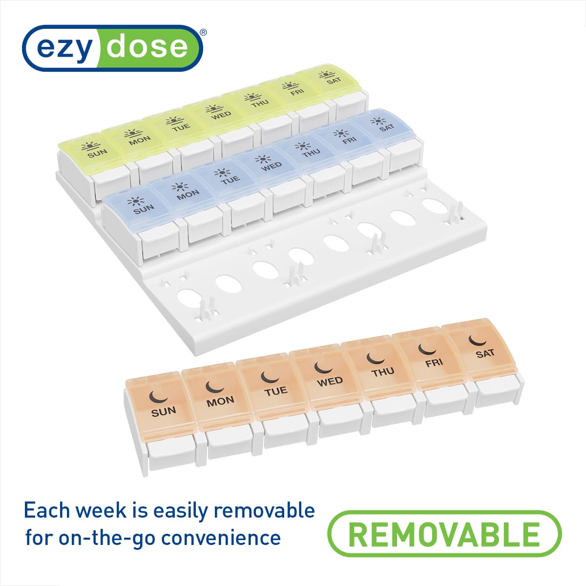 EZY DOSE organización diaria, ideal para vitaminas y medicación.