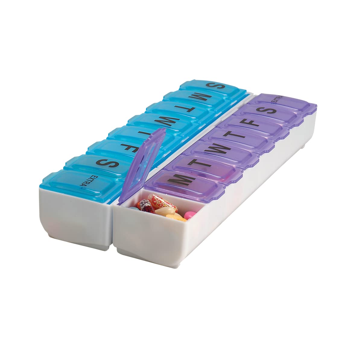 EZY DOSE organizador 14 días con diseño claro para ver dosis al instante