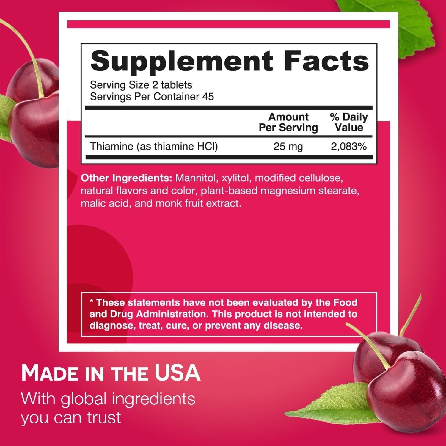 EZ Melts B1 25 mg con sabor a cereza para un impulso de energía