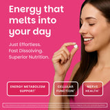 EZ Melts B1 25 mg, etiqueta trasera, libre de transgénicos y apto vegano.