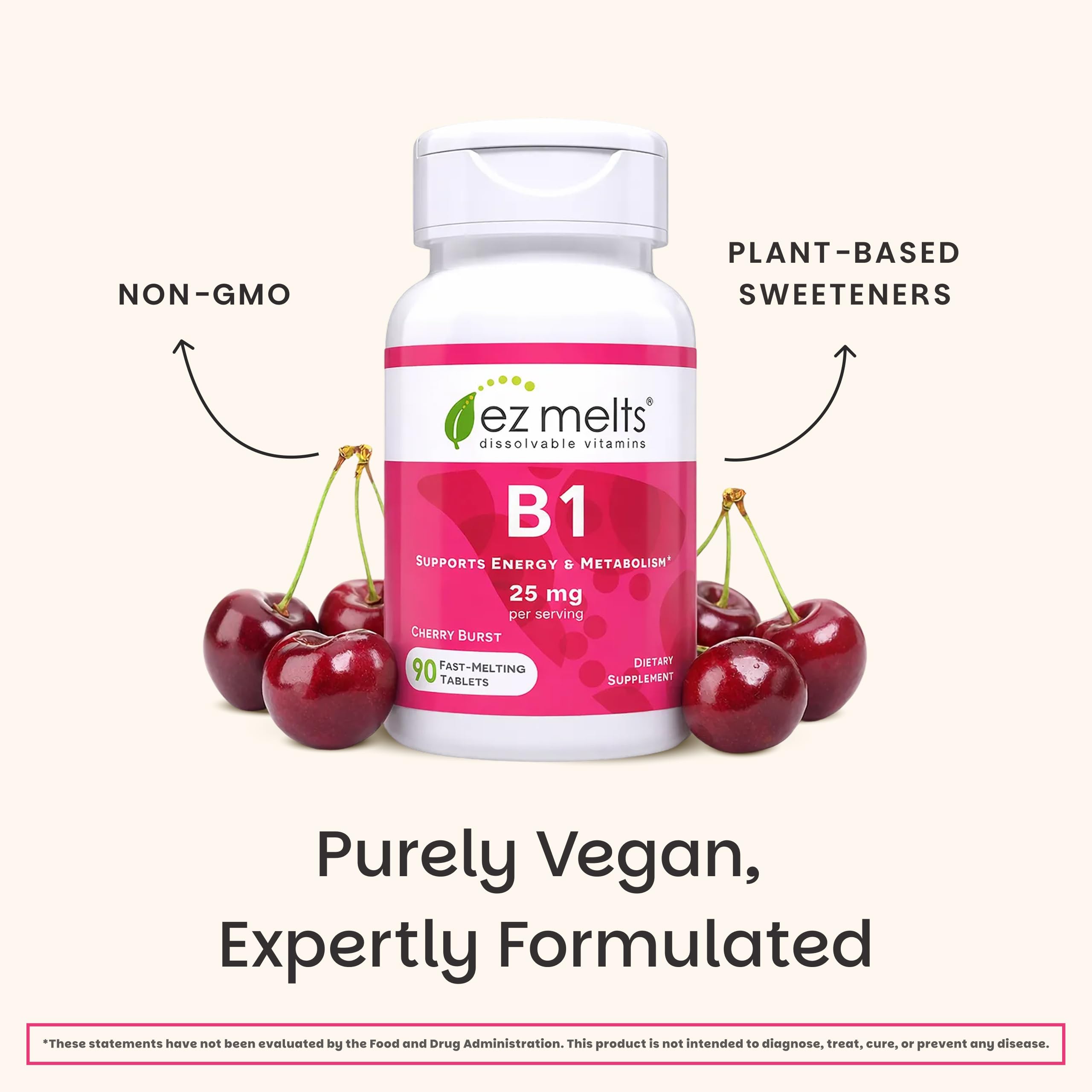EZ Melts B1 25 mg, detalle de sabor cereza, aroma agradable.