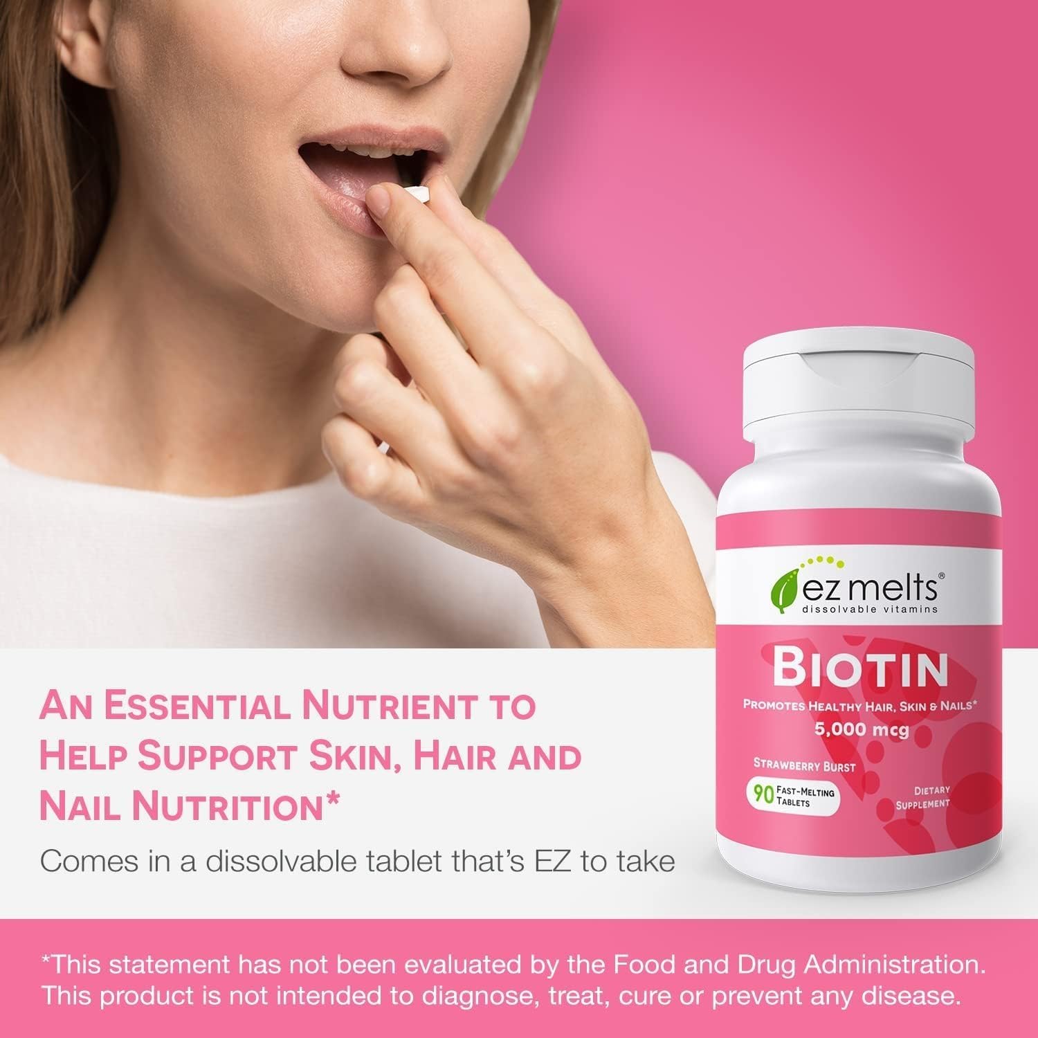 EZ Melts Biotin apoya metabolismo y energía diaria