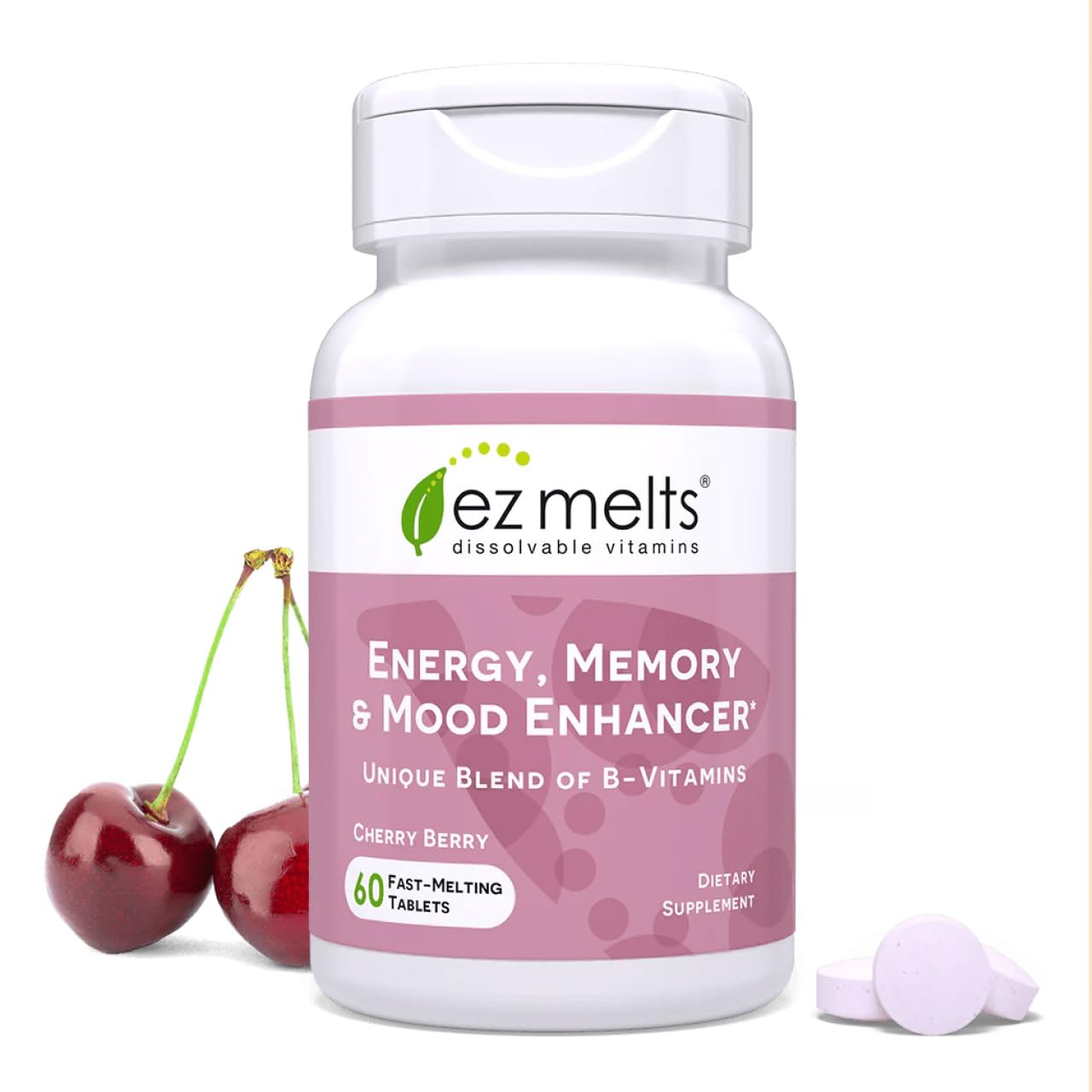 EZ Melts botella sabor cereza para energía suave.