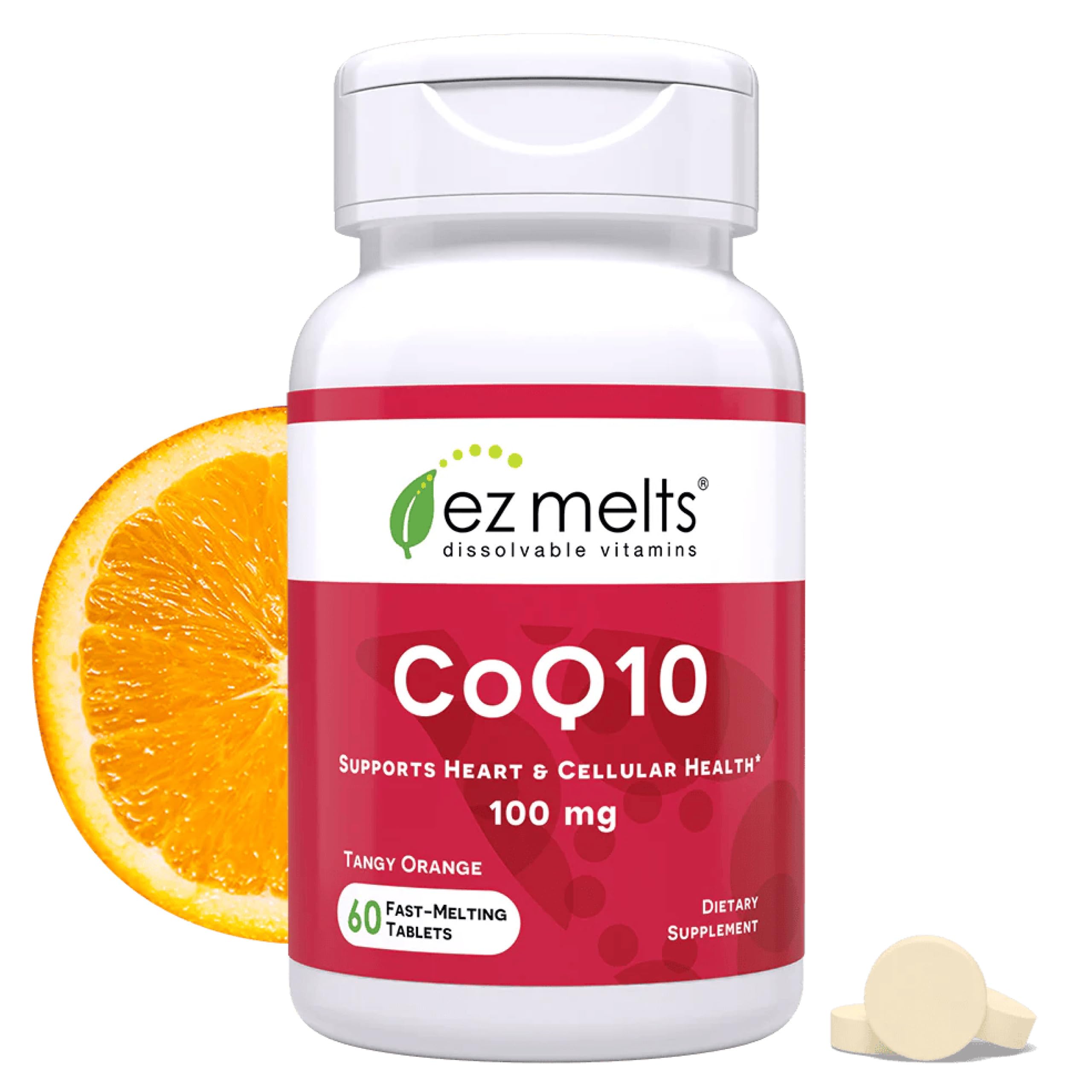 EZ Melts CoQ10: tableta disoluble en naranja para energía diaria.