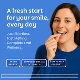 EZ Melts esmalte dental fortalecido con calcio fosfato para dentadura saludable.