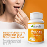 EZ Melts Folato 120 tabletas, opción práctica para uso diario.