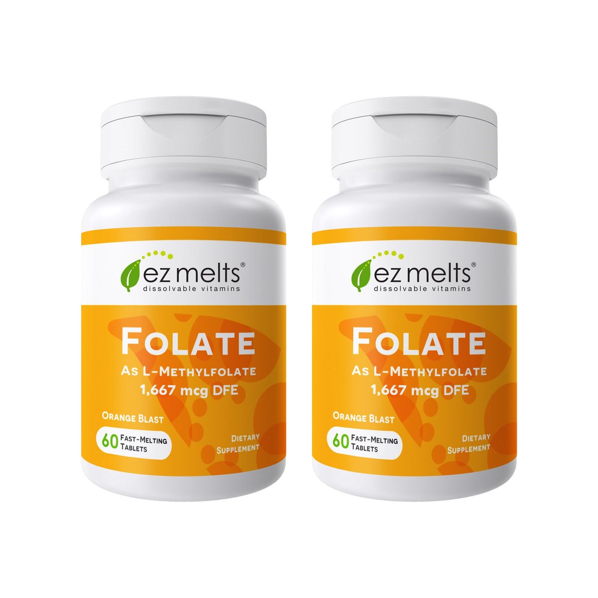 EZ Melts Folato sabor naranja, tabletas disolubles para comodidad diaria.