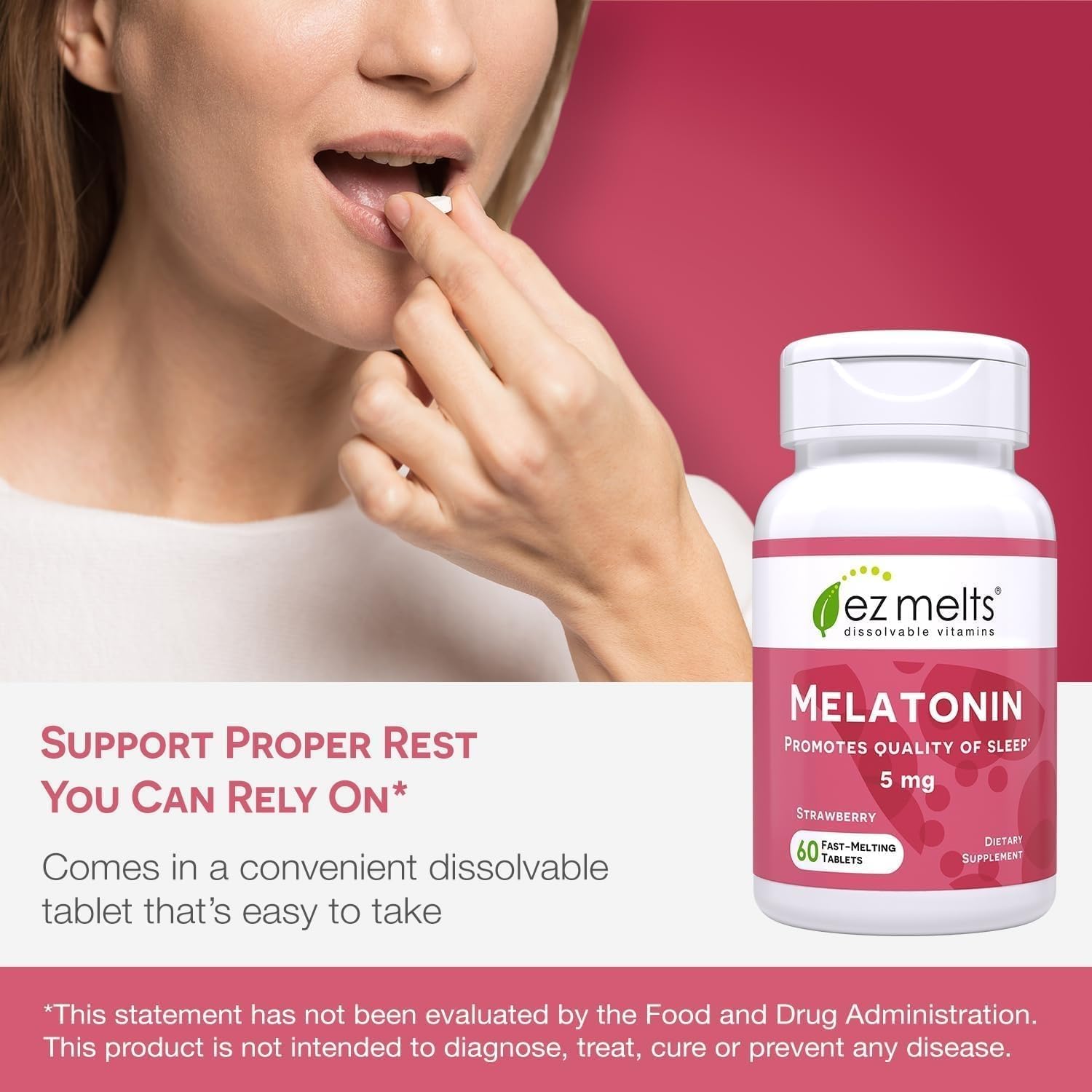 Etiqueta EZ Melts Melatonina libre de gluten, lácteos y soja