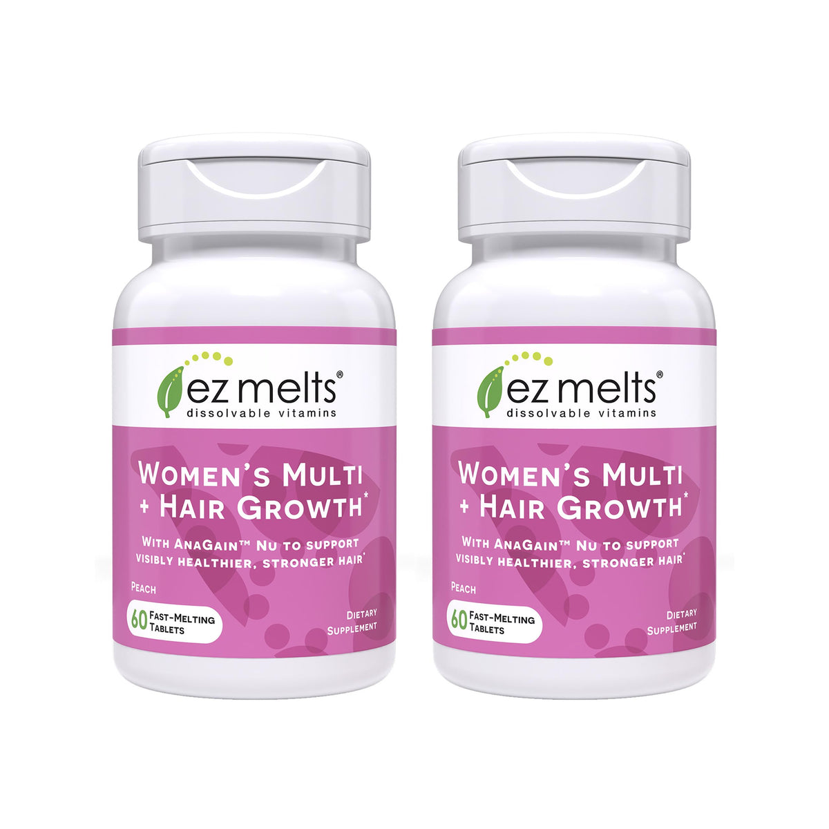 EZ Melts Mujeres: tableta disoluble de durazno para energía diaria.