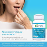 EZ Melts Multivitamin sin hierro, uso diario para estilo de vida activo.