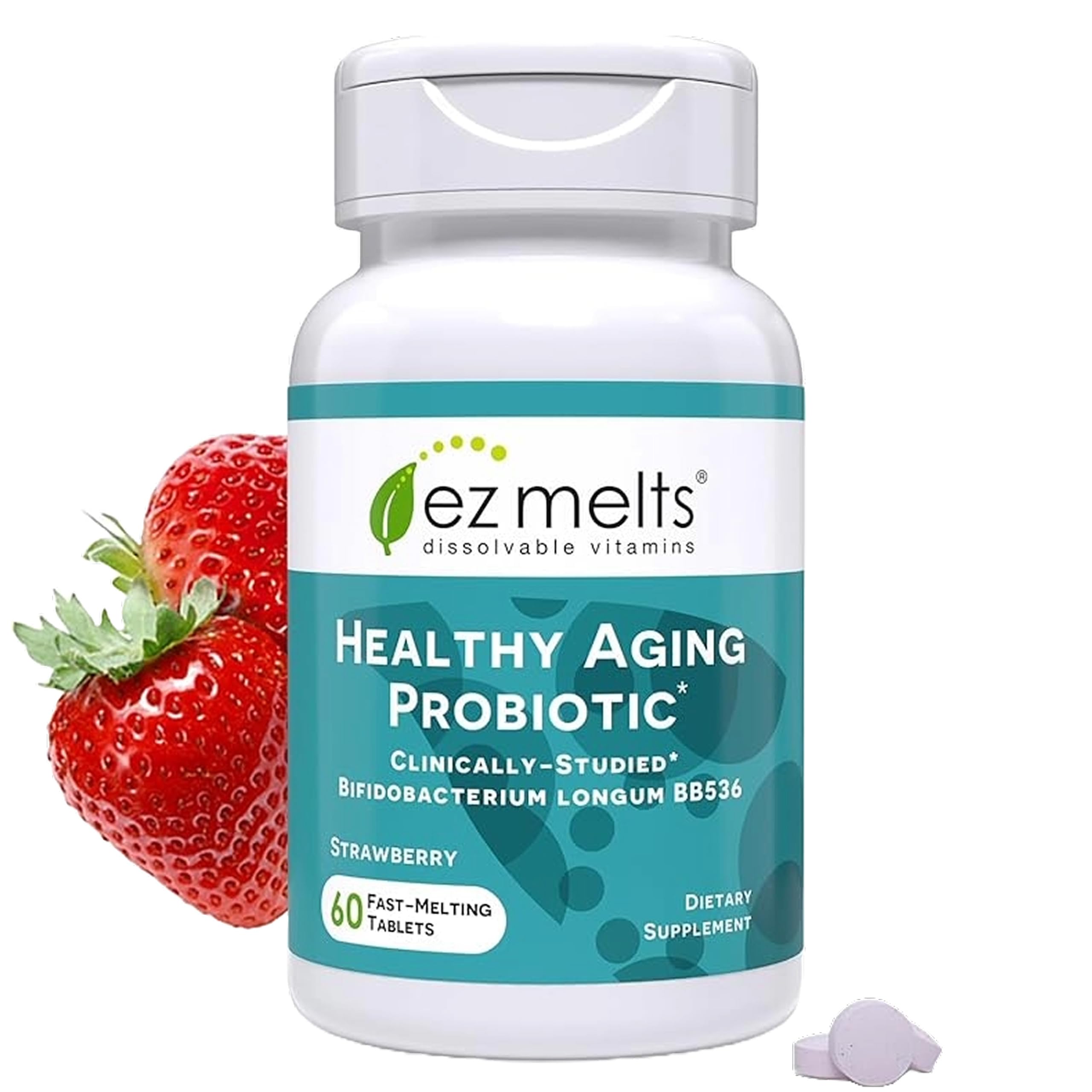 EZ Melts probiótico en envase para envejecimiento saludable