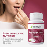 EZ Melts resveratrol sabor uva roja, uso diario cómodo.