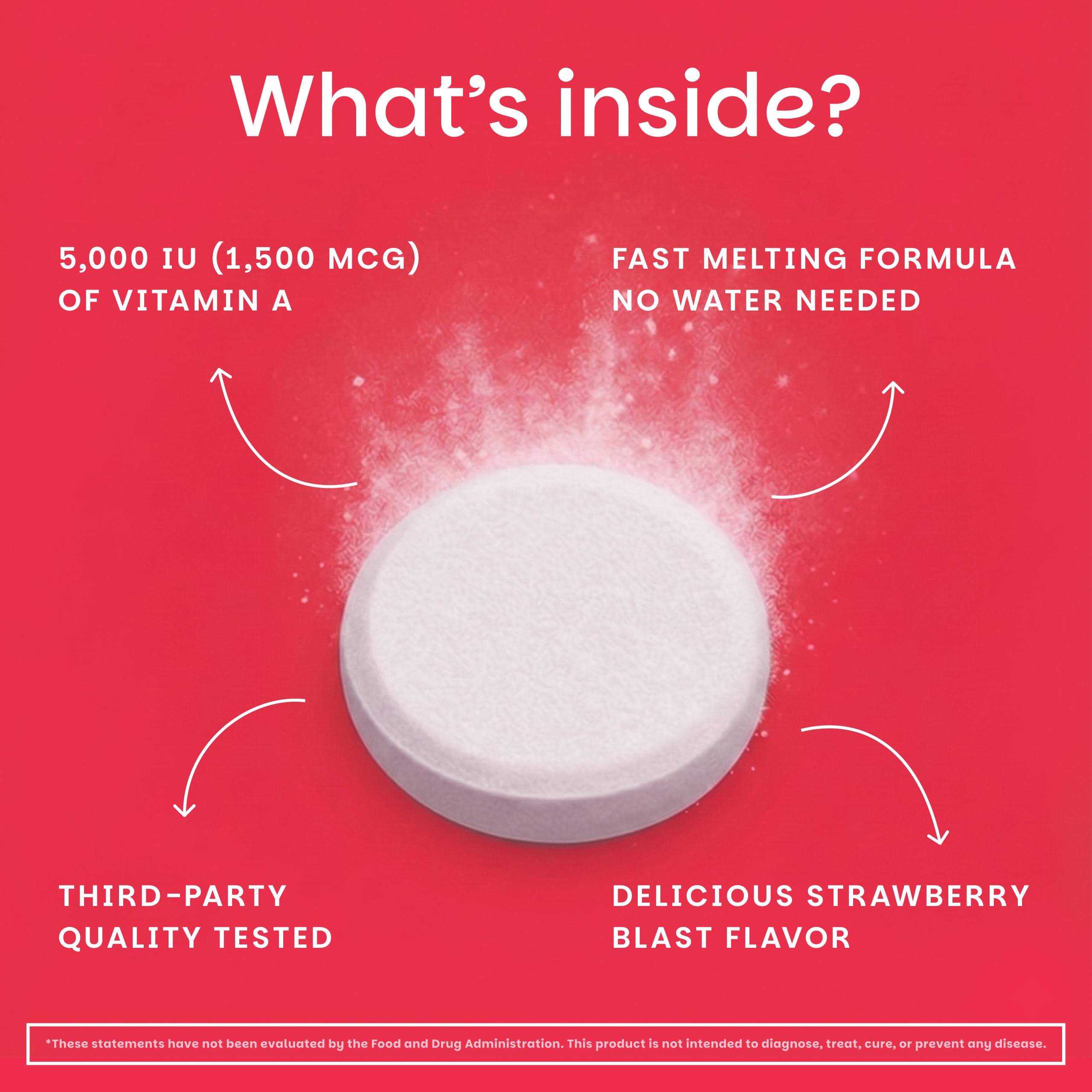 EZ Melts Vitamina A para piel, tono saludable y textura suave.