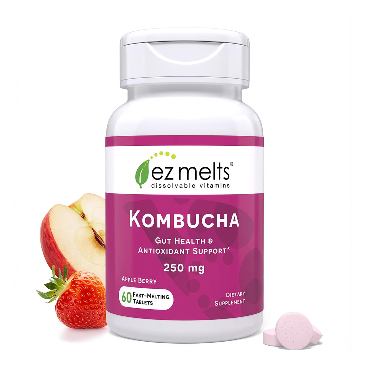 EZ Melts tableta de kombucha sabor manzana-frambuesa que se disuelve en la boca