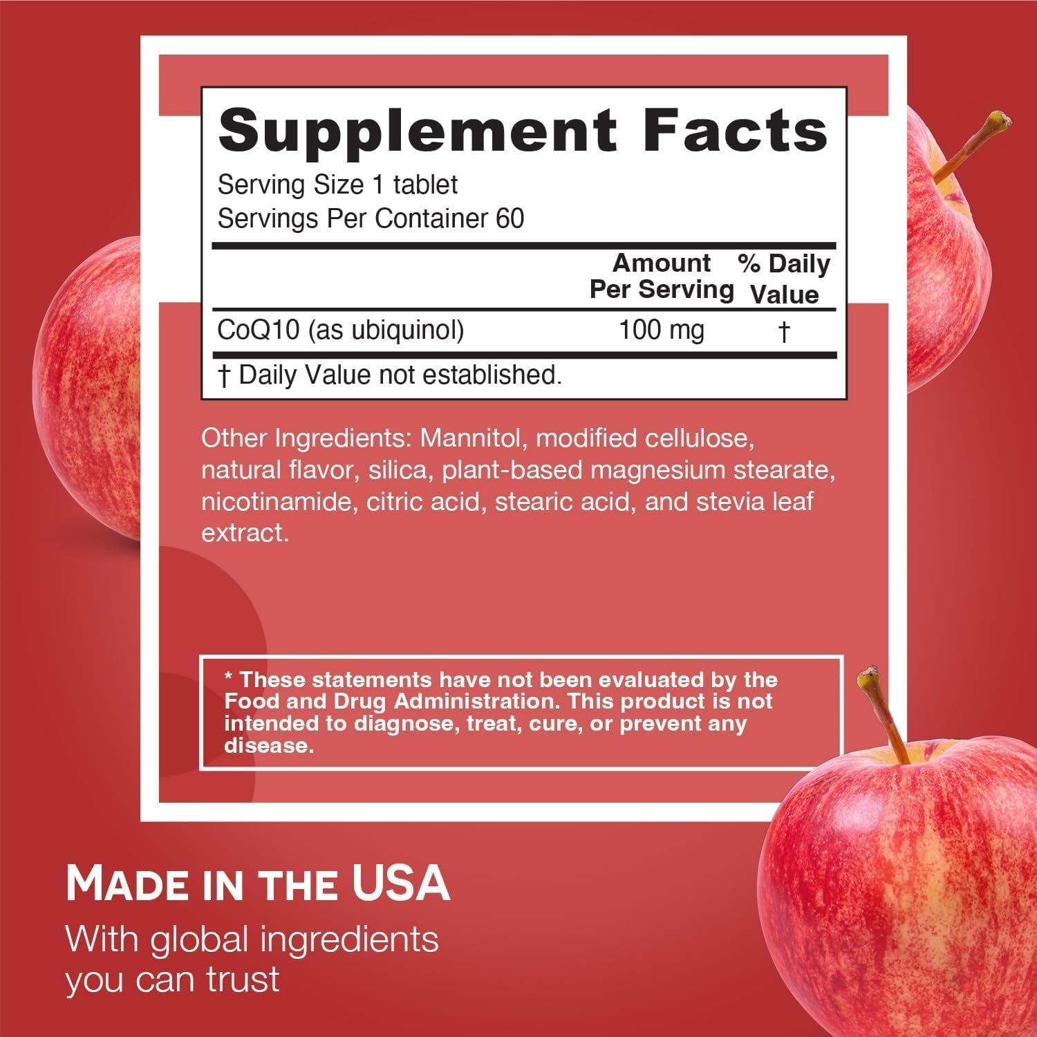EZ Melts Ubiquinol 100 mg, sabor manzana facilita la toma diaria.