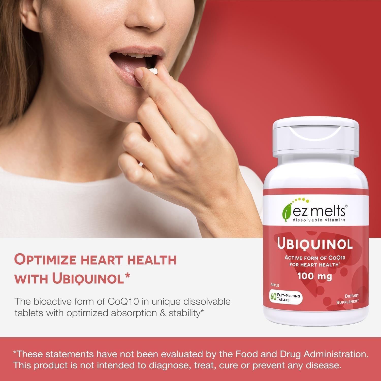 EZ Melts Ubiquinol 100 mg, vegano y libre de OGM.