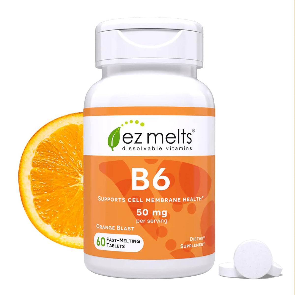 EZ Melts Vitamina B6 tabletas disolubles naranja para energía rápida en cualquier momento