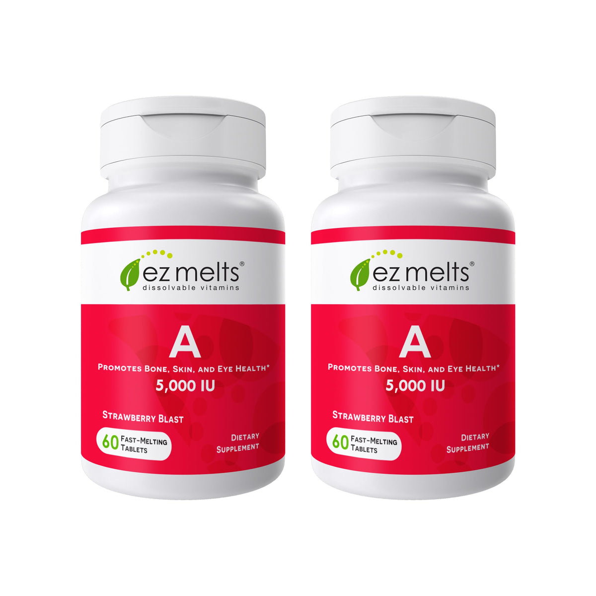 EZ Melts Vitamina A: botella frontal para consumo rápido sin agua