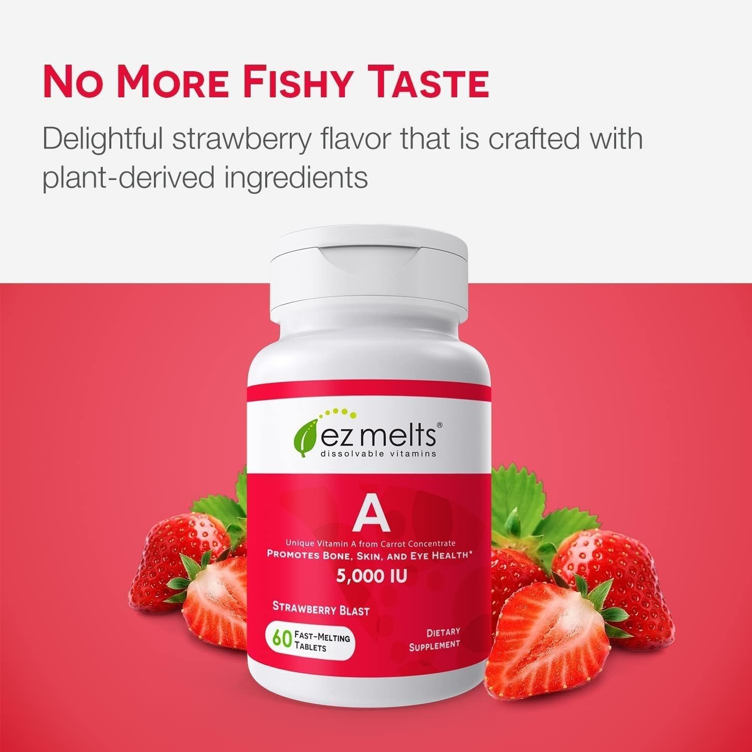 EZ Melts Vitamina A: etiqueta libre de gluten, lácteos y soja